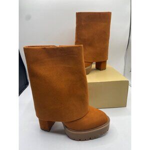 International Concept Women Cognac Micro Acelina Fold Over Booties Size 5M NWOB